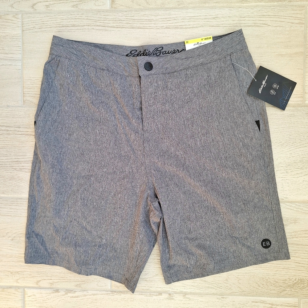 Eddie Bauer Men's Heathered Gray Hybrid Shorts Swimsuit 32" Waist 8" Inseam
